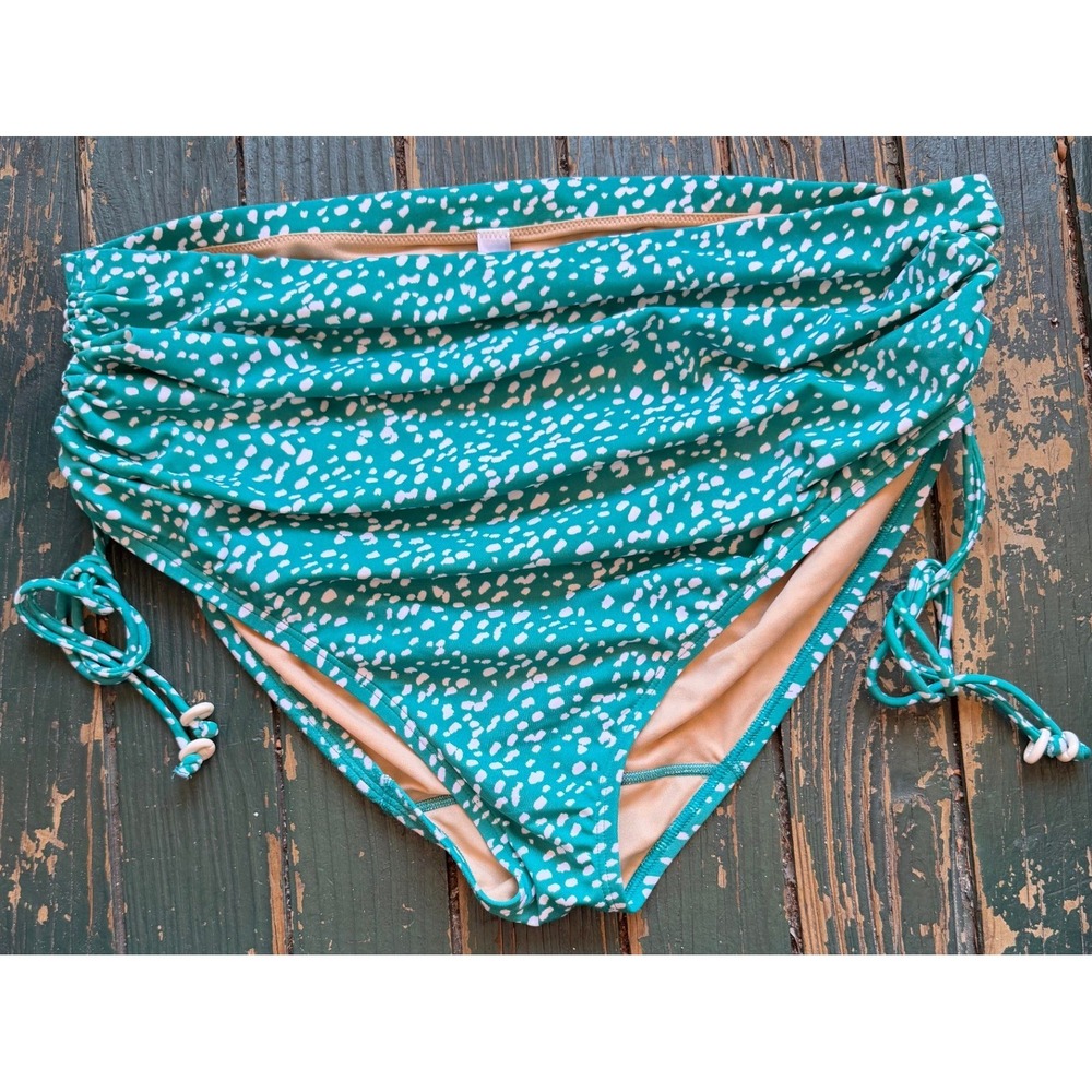 Swim by Cacique Women Green White Spotted High Waist Bikini Bottoms Size 18